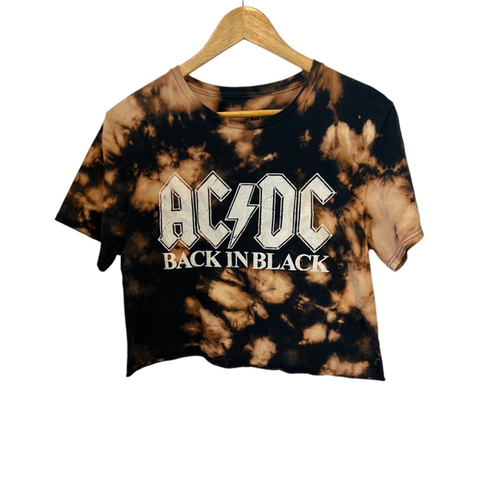 AC/DC Tie Dye Short Sleeve Cotton Cropped Casual Graphic Tee Shirt S